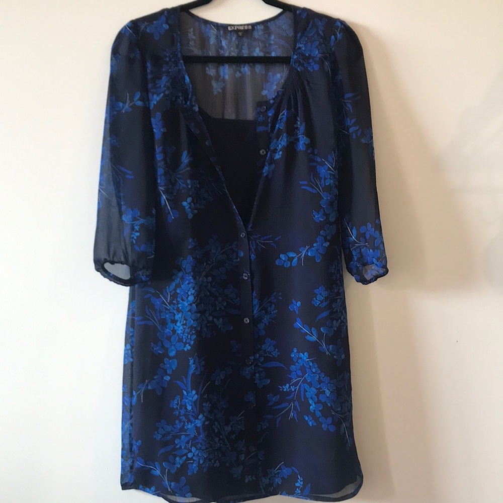 Express blue and black floral dress, size XS